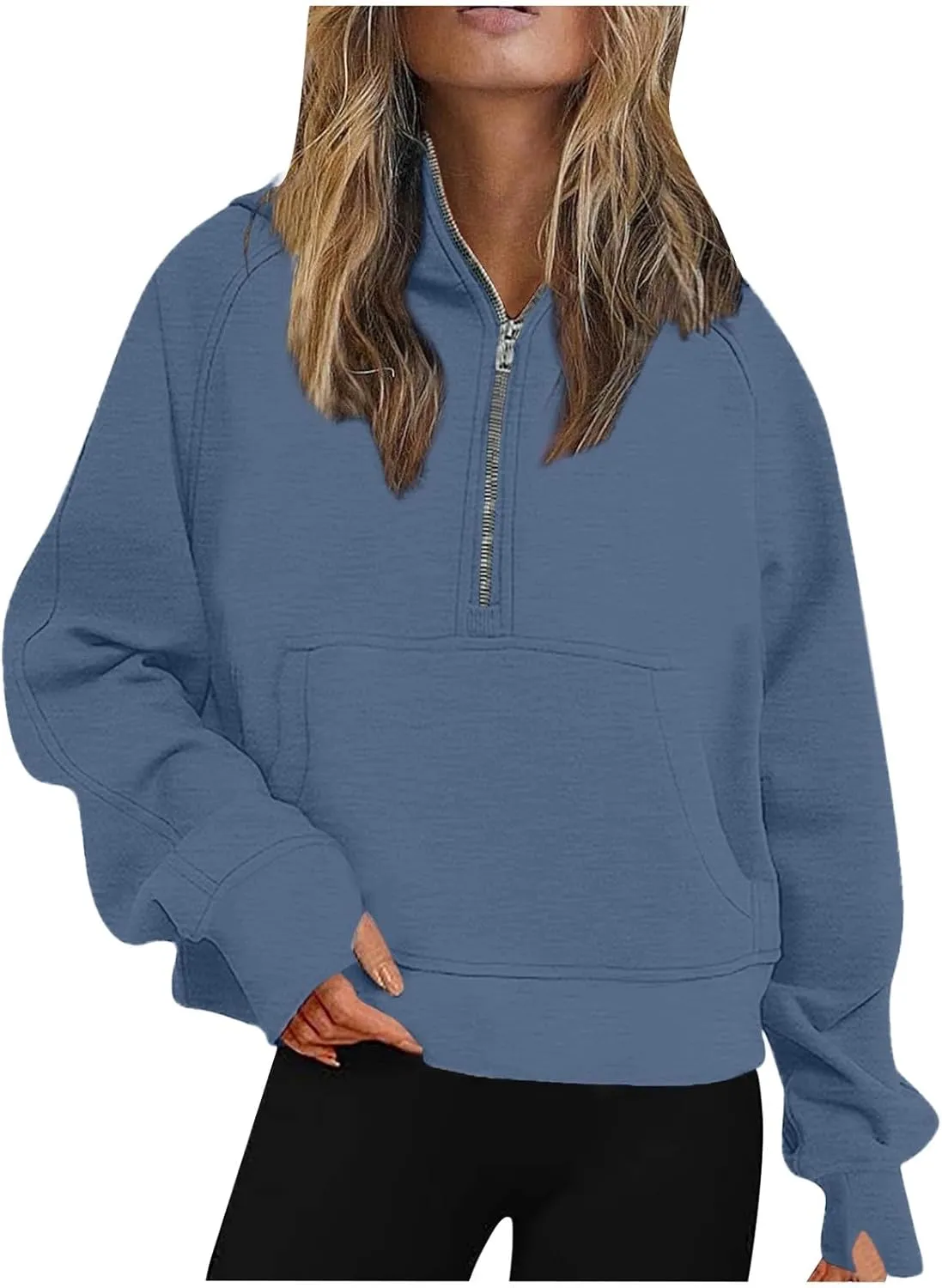 Half Zip Hooded Sweatshirts Cropped Hoodies Fleece Jackets for Womens Fall Outfits Long Sleeve Thermal Pullover Tops