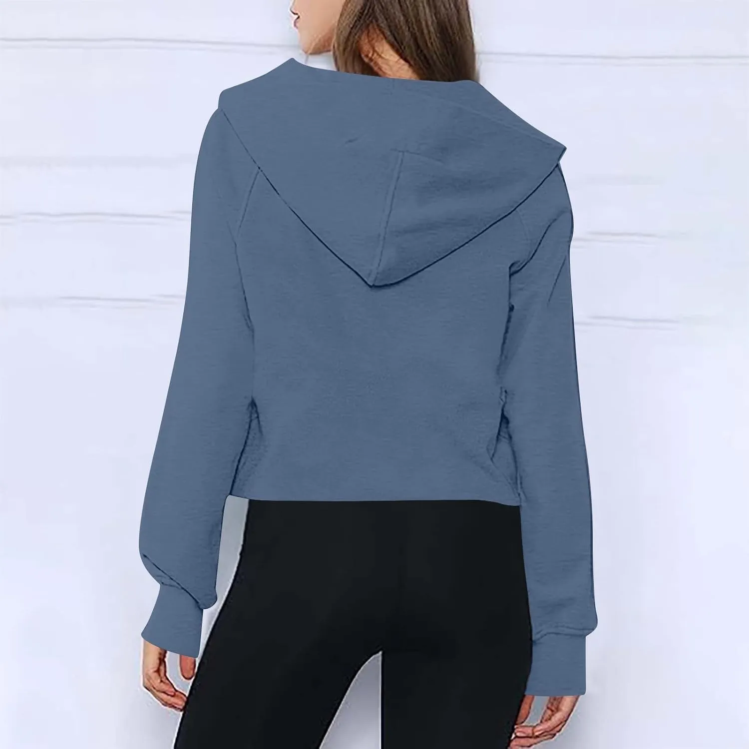 Half Zip Hooded Sweatshirts Cropped Hoodies Fleece Jackets for Womens Fall Outfits Long Sleeve Thermal Pullover Tops