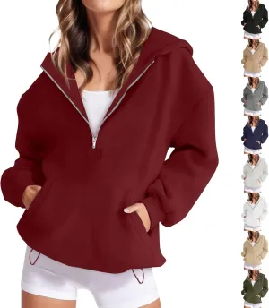 Half Zip Hoodies for Women Trendy Fleece Long Sleeve Oversized Sweatshirt Preppy Cute Pullover Sweaters with Pockets