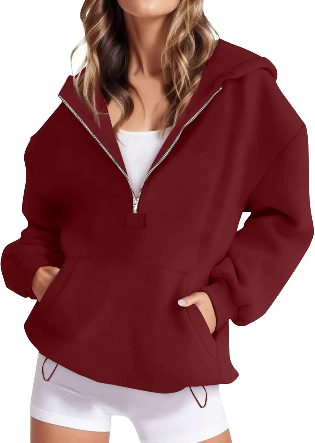 Half Zip Hoodies for Women Trendy Fleece Long Sleeve Oversized Sweatshirt Preppy Cute Pullover Sweaters with Pockets