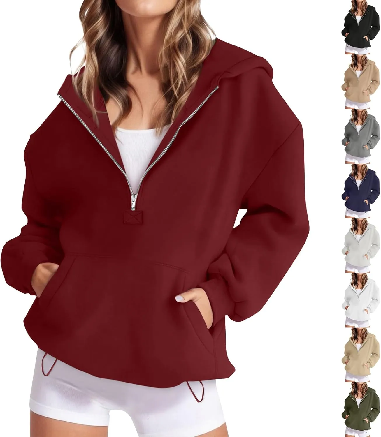 Half Zip Hoodies for Women Trendy Fleece Long Sleeve Oversized Sweatshirt Preppy Cute Pullover Sweaters with Pockets