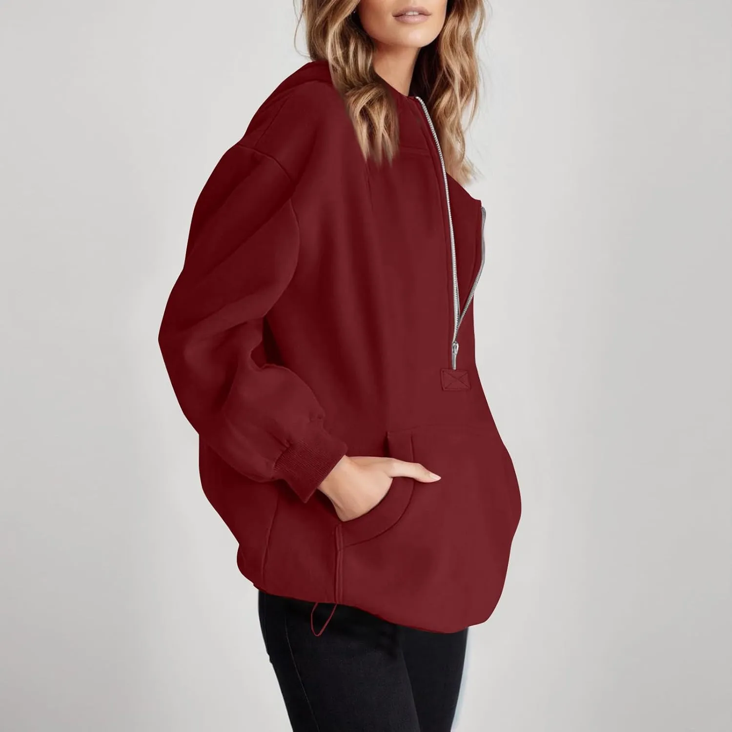 Half Zip Hoodies for Women Trendy Fleece Long Sleeve Oversized Sweatshirt Preppy Cute Pullover Sweaters with Pockets
