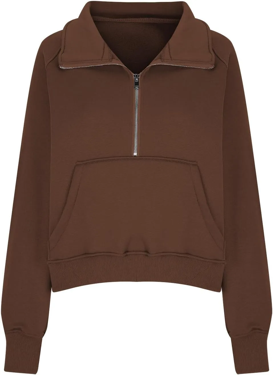 Half Zipper Sweatshirt for Women Stand Collar Fleece Pullover Top Solid Color Cropped T-Shirt Running Sports Blouse