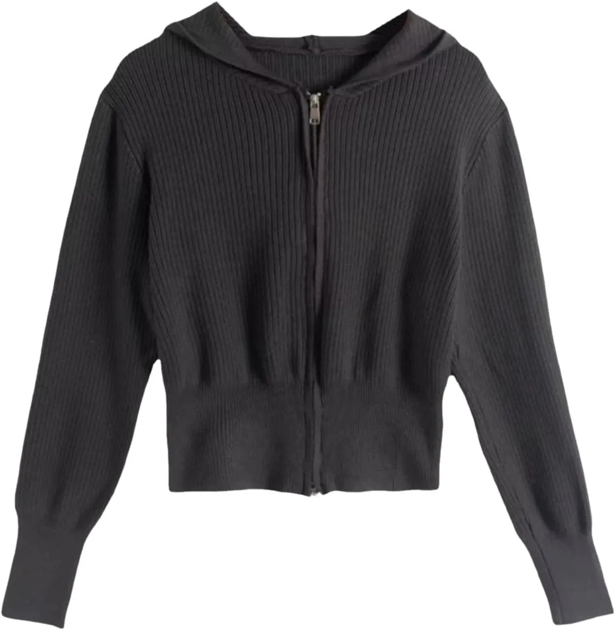 HGps8w Women's Crop Full Zip Knit Hooded Cardigans Open Front Long Sleeve Fall Winter Sweater Coat Outerwear