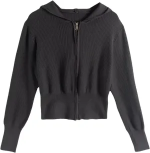 HGps8w Women's Crop Full Zip Knit Hooded Cardigans Open Front Long Sleeve Fall Winter Sweater Coat Outerwear