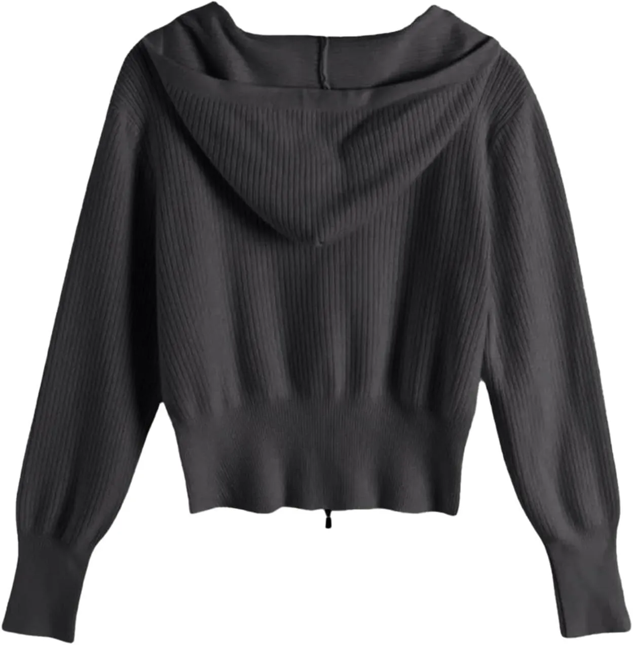 HGps8w Women's Crop Full Zip Knit Hooded Cardigans Open Front Long Sleeve Fall Winter Sweater Coat Outerwear