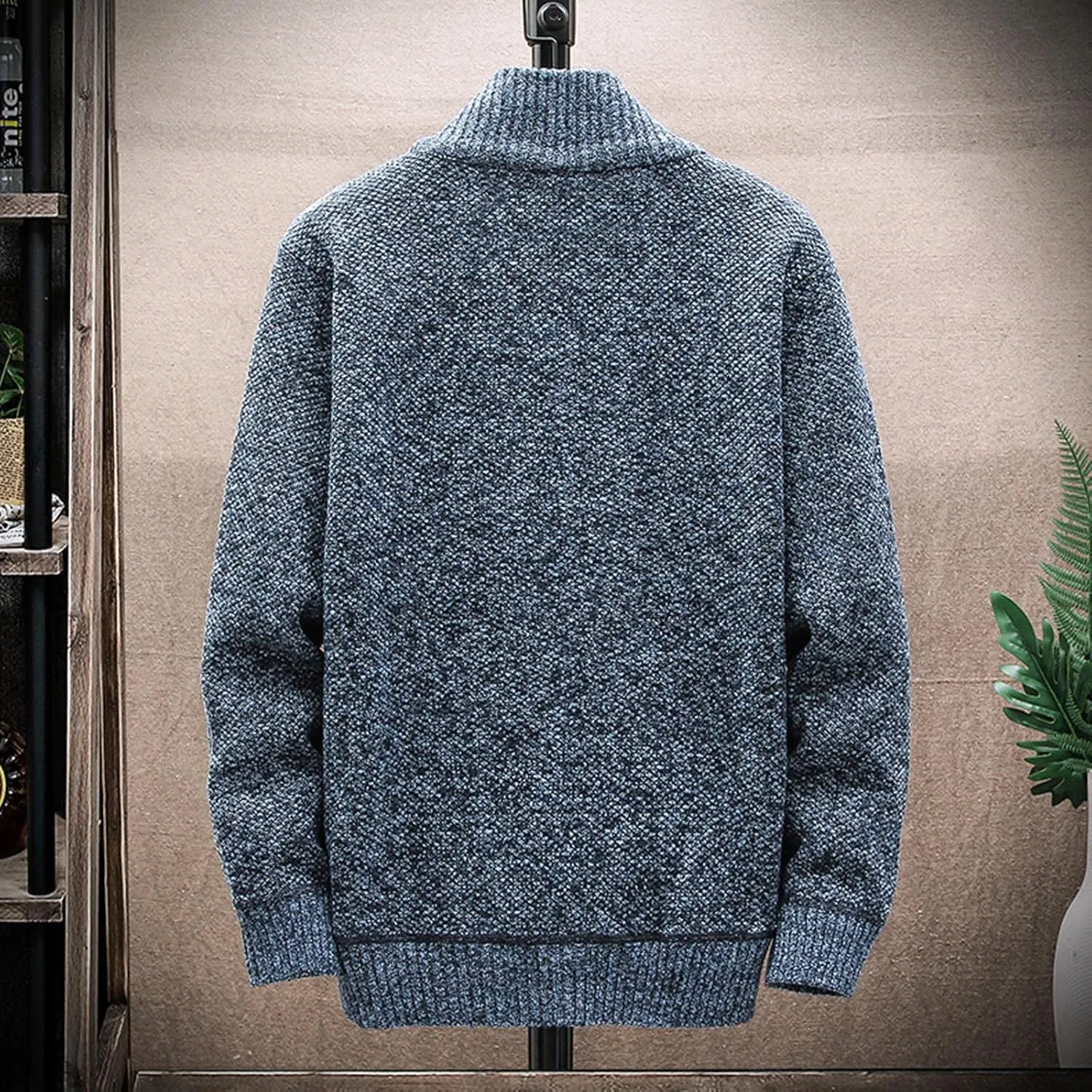 hlysgo Men's Cardigan Sweaters Casual Slim Fit Full Zip Sweaters Cable Knitted Jacket Outwear with Soft Flannel Lining