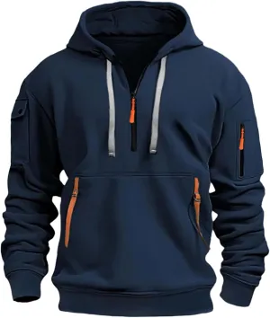 Hoodies for Men Quarter Zip Drawstring Solid Color Long Sleeve Sweatshirts Big and Tall Fashion Casual Pullover
