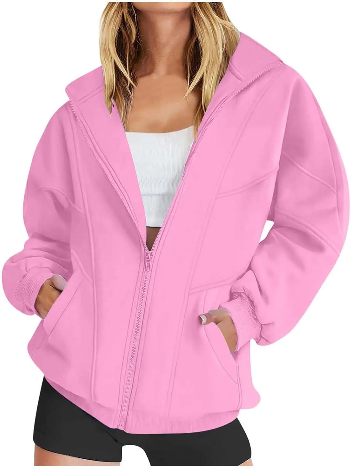 Hoodies for Womens Oversized Sweatshirt Full Zip Up Jacket Casual Loose Fall Fashion Clothes Workout Outfits
