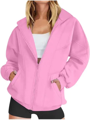 Hoodies for Womens Oversized Sweatshirt Full Zip Up Jacket Casual Loose Fall Fashion Clothes Workout Outfits