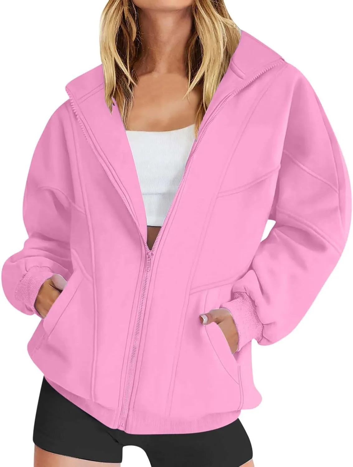 Hoodies for Womens Oversized Sweatshirt Full Zip Up Jacket Casual Loose Fall Fashion Clothes Workout Outfits