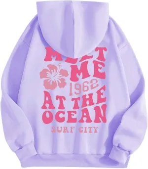 Hoodies Sweatshirt for Women Graphic Trendy Cute Y2K Clothes Girls Pullover Oversized Pink Palm Puff Preppy Hoodies