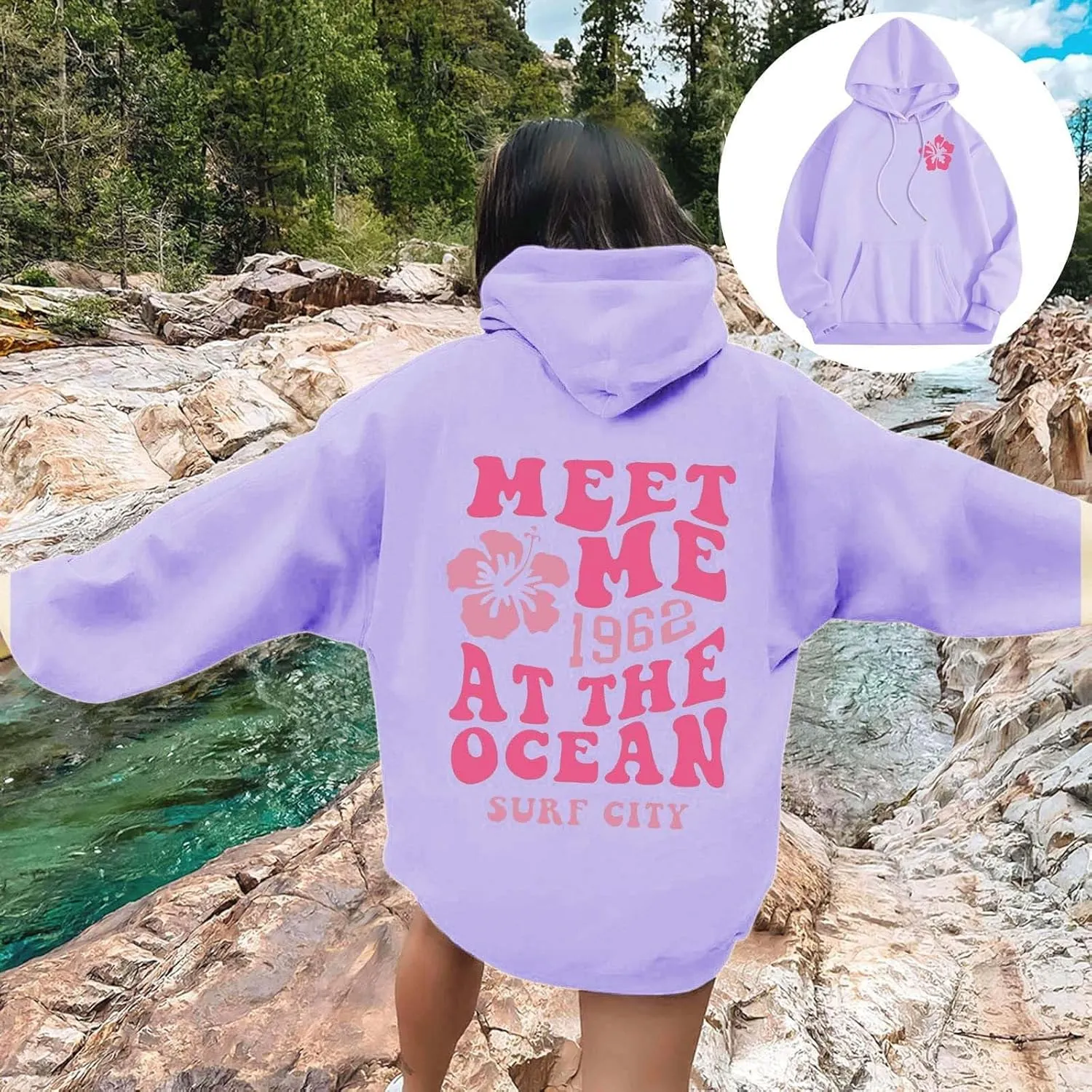 Hoodies Sweatshirt for Women Graphic Trendy Cute Y2K Clothes Girls Pullover Oversized Pink Palm Puff Preppy Hoodies