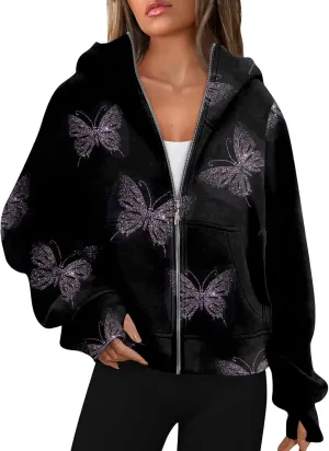 Hoodies Women Long Sleeve Zipper Hoodies Y2K Thumb Hole Tie Dye Fall Sweatshirts Jacket Tunic Pullover With Pocket