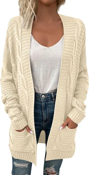 HXHYQKP Chunky Knit Cardigans for Women Cable Knit Long Sleeve Open Front Cardigan Cardigan Sweaters Cover Up