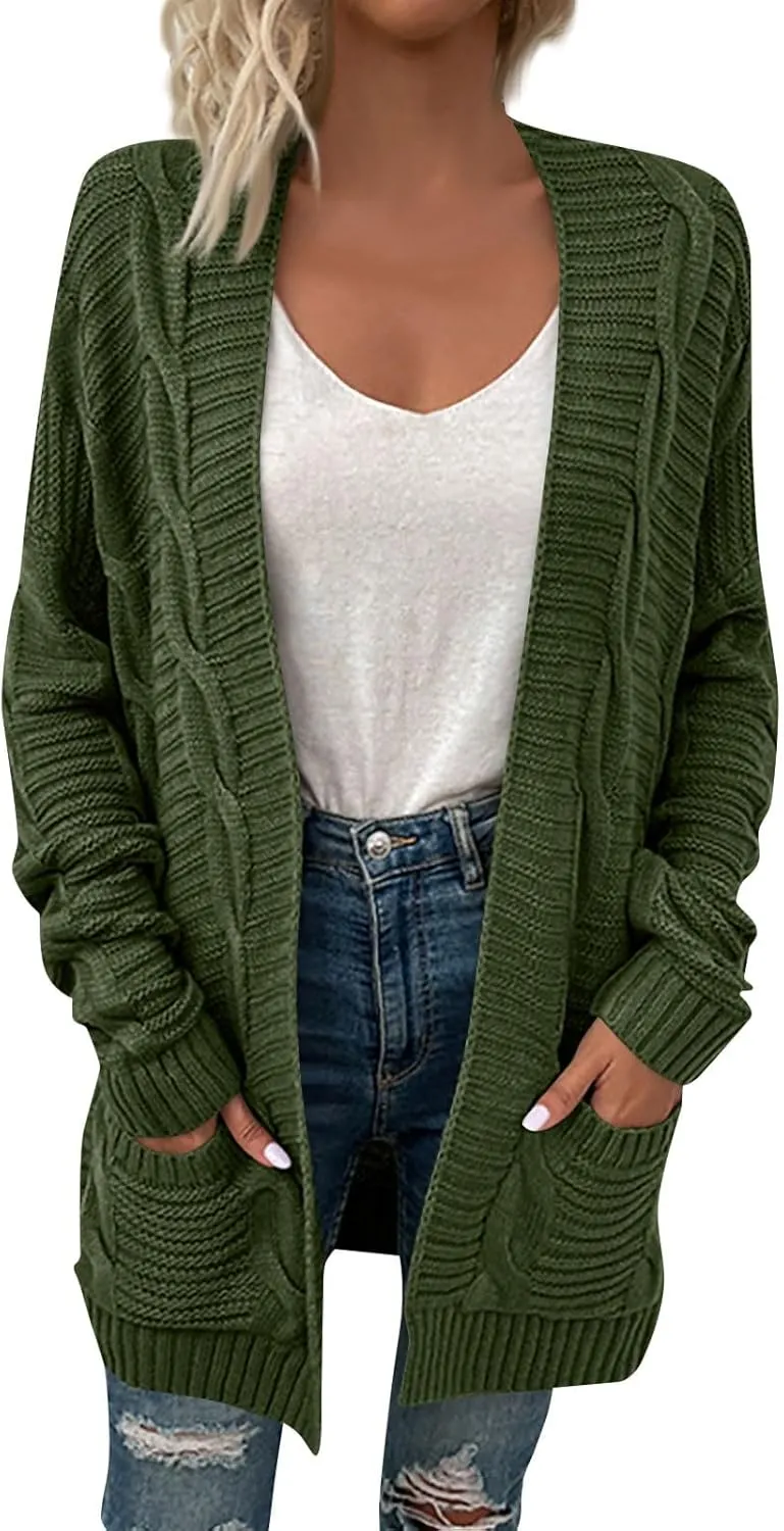 HXHYQKP Chunky Knit Cardigans for Women Cable Knit Long Sleeve Open Front Cardigan Cardigan Sweaters Cover Up