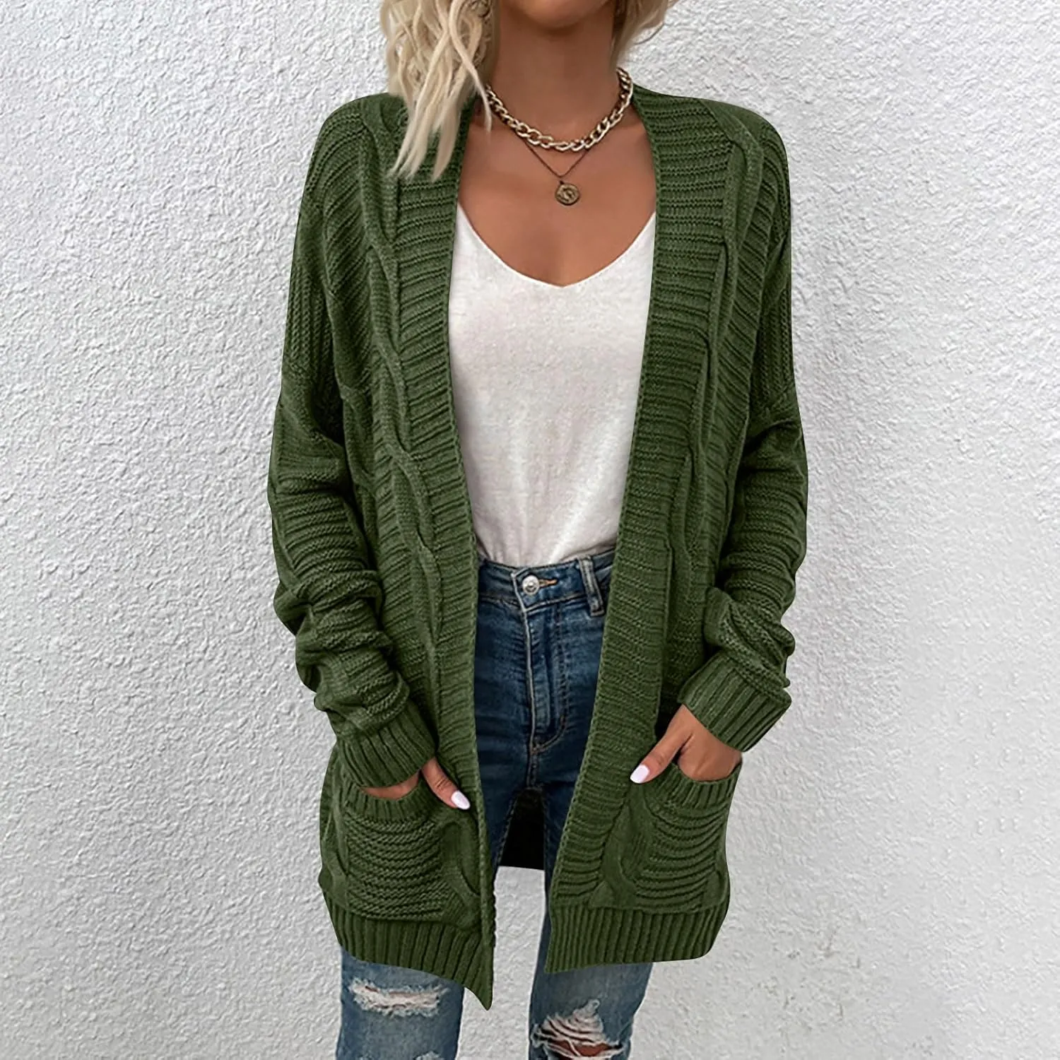 HXHYQKP Chunky Knit Cardigans for Women Cable Knit Long Sleeve Open Front Cardigan Cardigan Sweaters Cover Up