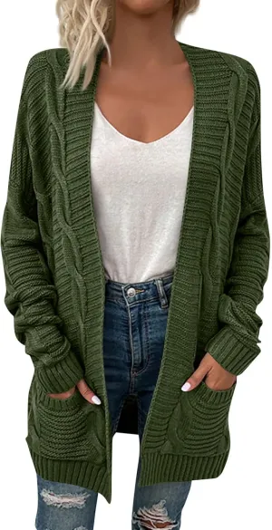 HXHYQKP Chunky Knit Cardigans for Women Cable Knit Long Sleeve Open Front Cardigan Cardigan Sweaters Cover Up