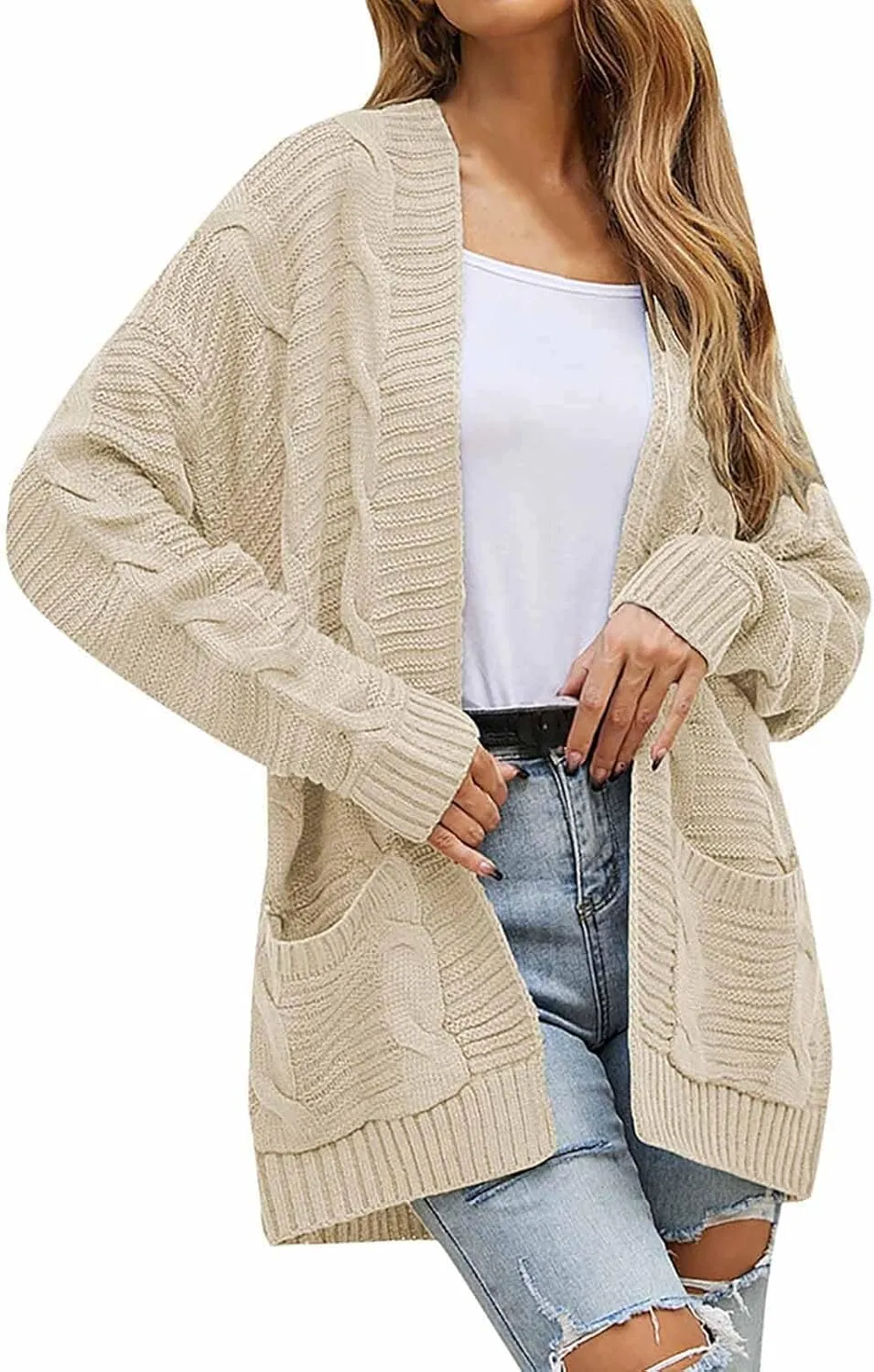HXHYQKP Chunky Knit Cardigans for Women Cable Knit Long Sleeve Open Front Cardigan Cardigan Sweaters Cover Up