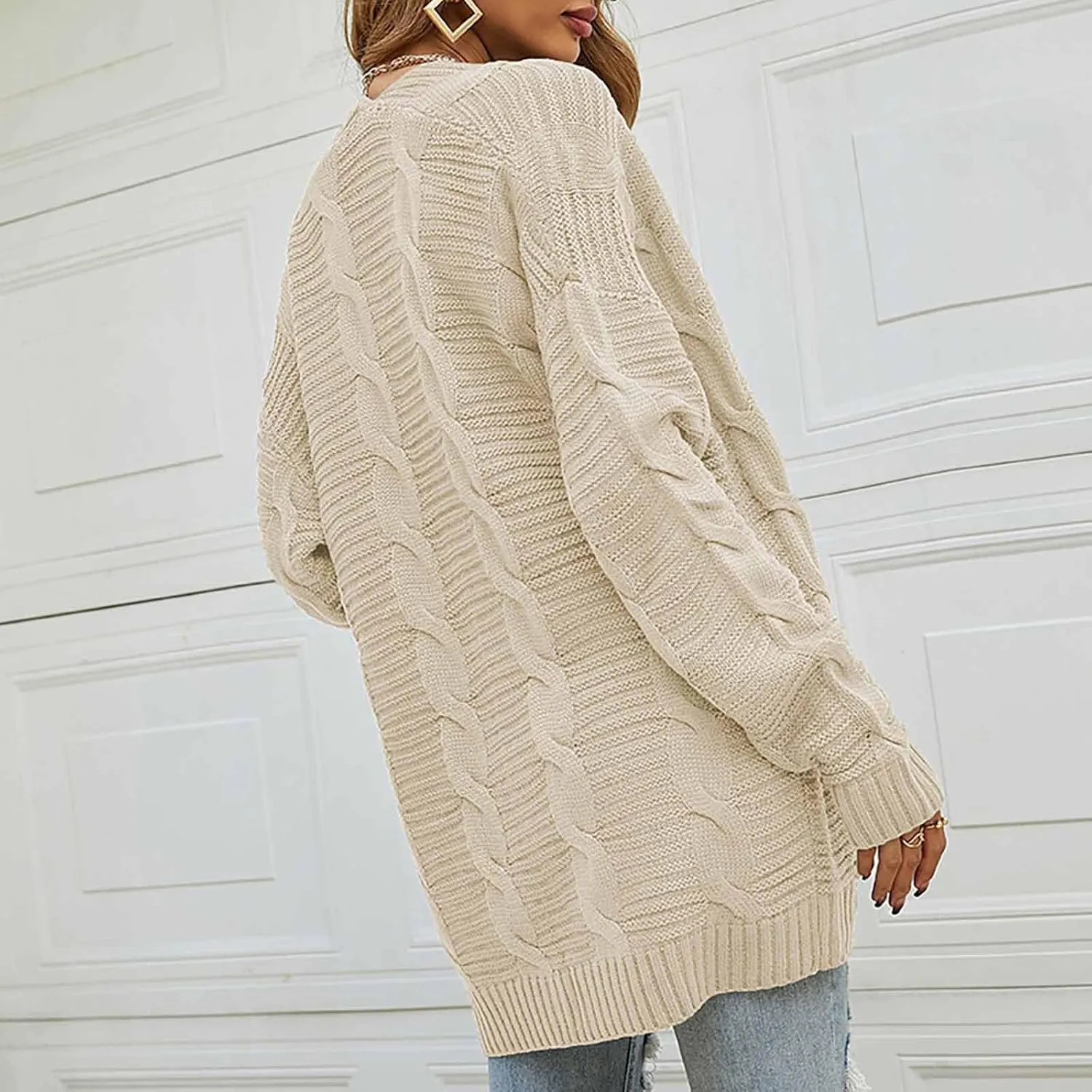 HXHYQKP Chunky Knit Cardigans for Women Cable Knit Long Sleeve Open Front Cardigan Cardigan Sweaters Cover Up