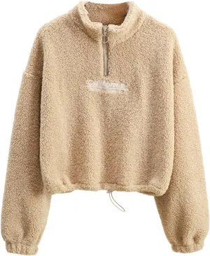 iLH Womens Cropped Fleece Hoodies Stand Collar Zip Up Pullover Sweatshirts For Women Soft Thermal Streetwear Leisure Hoodies