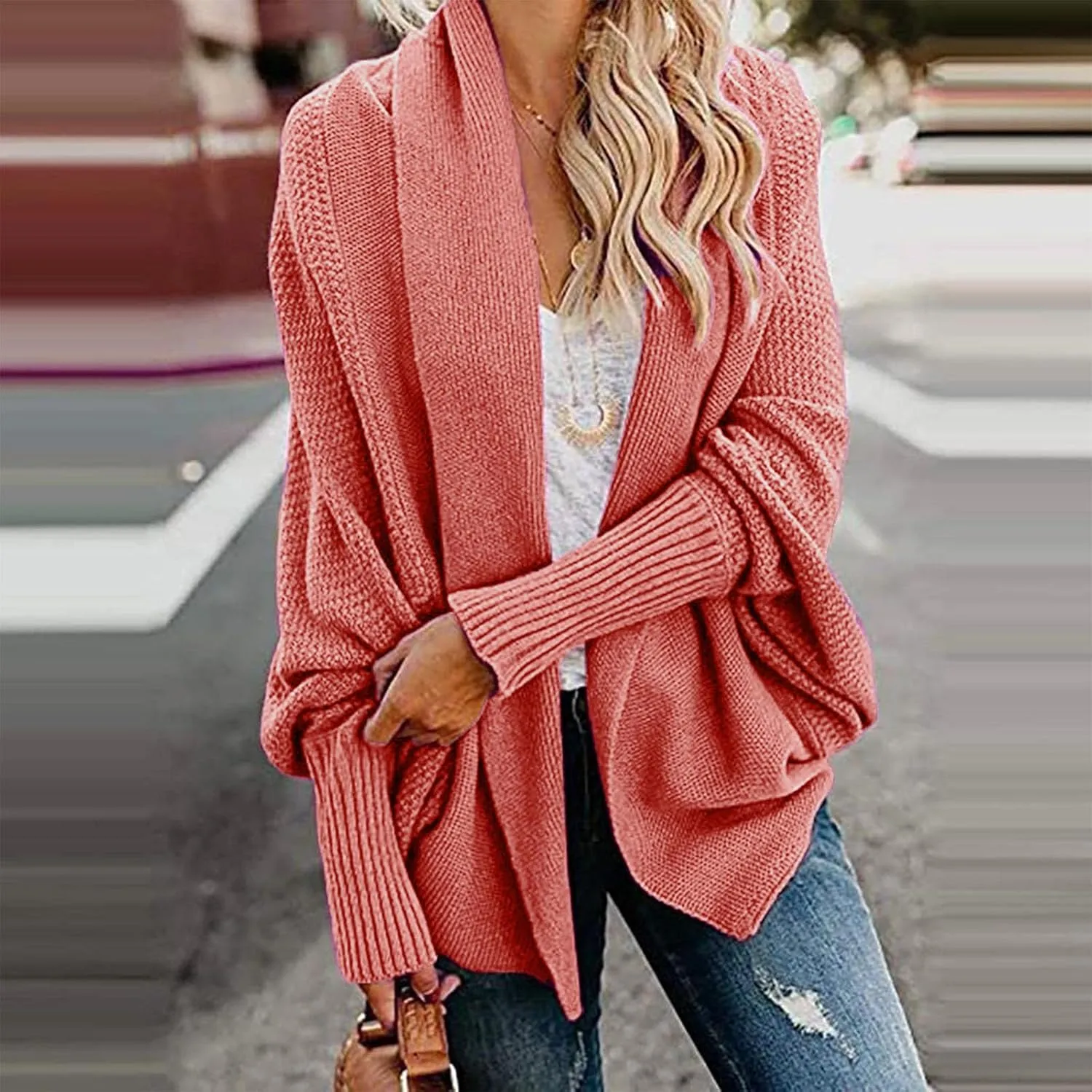 JOAU Cardigan for Women Dressy Casual Open Front Long Batwing Sleeve Knitted Sweater Chunky Outwear Fall Winter Coat Top