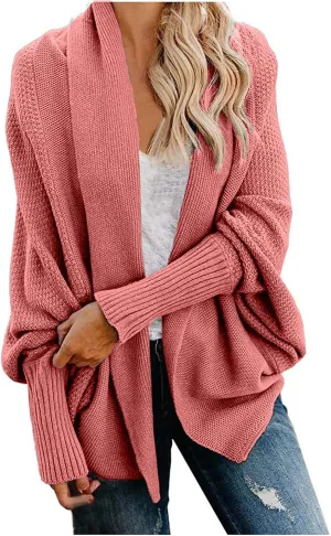 JOAU Cardigan for Women Dressy Casual Open Front Long Batwing Sleeve Knitted Sweater Chunky Outwear Fall Winter Coat Top
