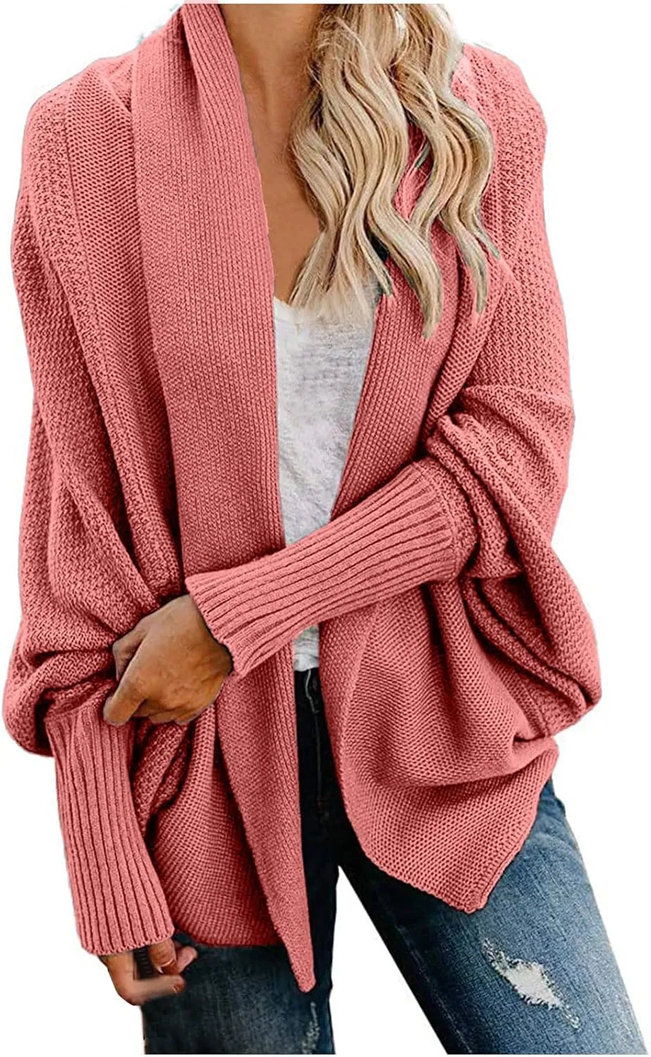 JOAU Cardigan for Women Dressy Casual Open Front Long Batwing Sleeve Knitted Sweater Chunky Outwear Fall Winter Coat Top