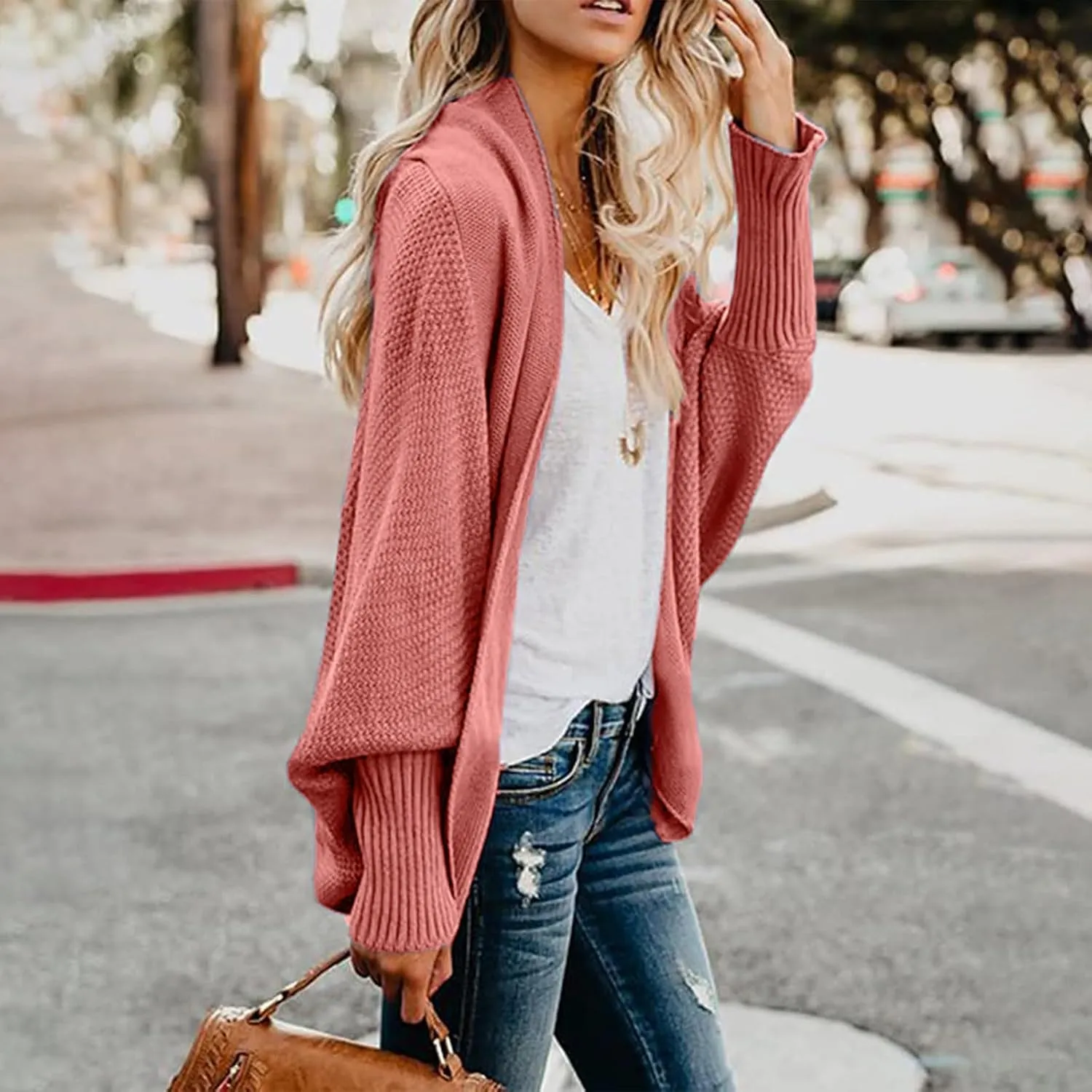 JOAU Cardigan for Women Dressy Casual Open Front Long Batwing Sleeve Knitted Sweater Chunky Outwear Fall Winter Coat Top
