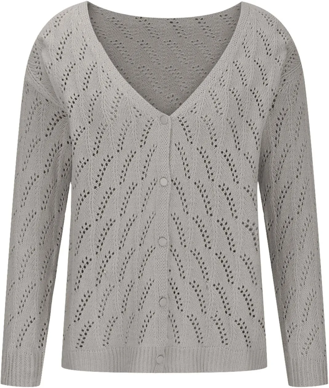 JOAU Womens Open Front Long Sleeve Chunky Knit Cardigan V Neck Button Down Sweaters Loose Fit Hollow Out Outwear Coat Top