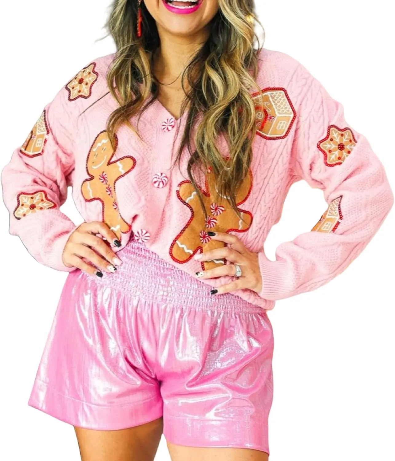 KMBANGI Women Cute Christmas Cardigan Button Down Sequin Nutcracker Ugly Sweater Xmas Open Front Knitted Pullover Top