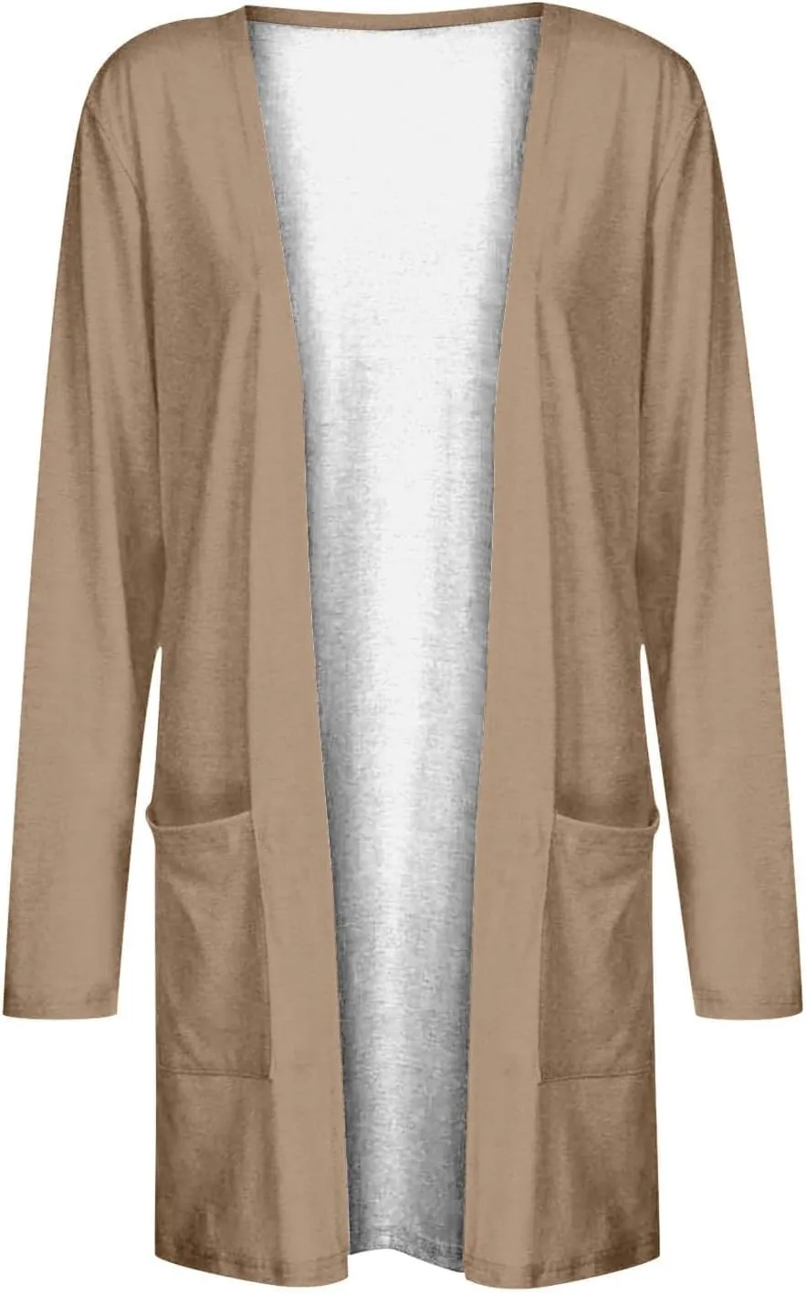 Ladies Long Sleeve Cardigan Loose Mid-Length Comfy 2025 Printed Slim Blouse Dressy Coat Tee Fashion with Pocket