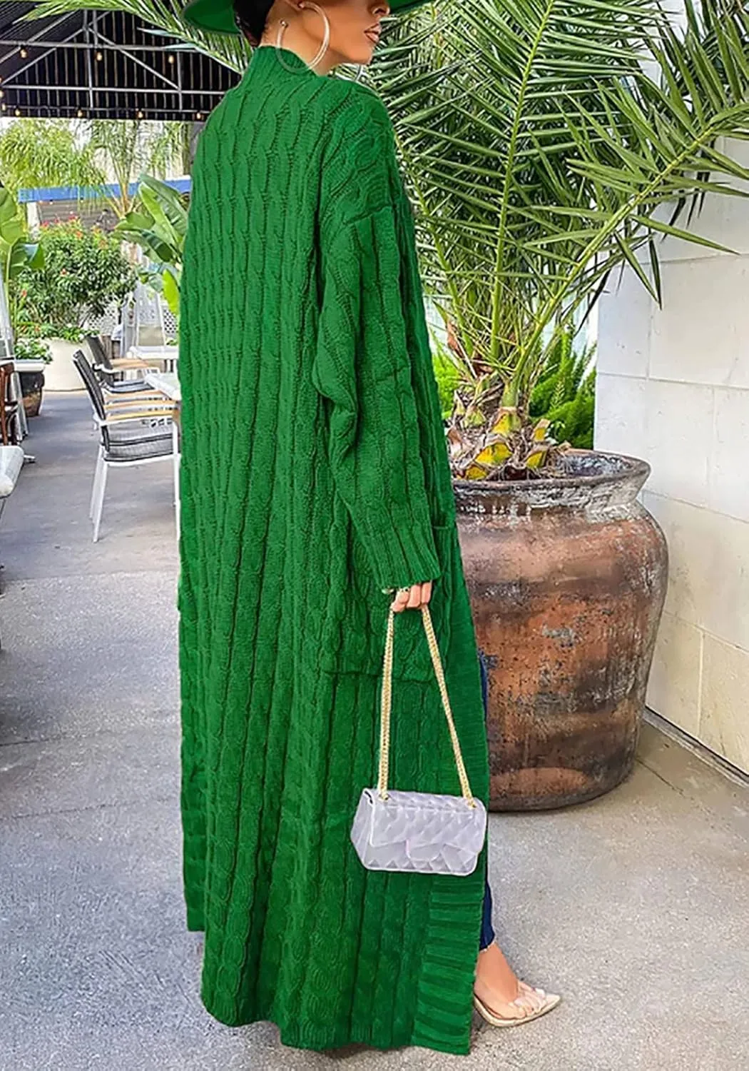LAJIOJIO Long Cardigan Sweaters for Women Open Front Chunky Waffle Cable Knit Shawl Collar Pockets Knitwear Coat Plus Size