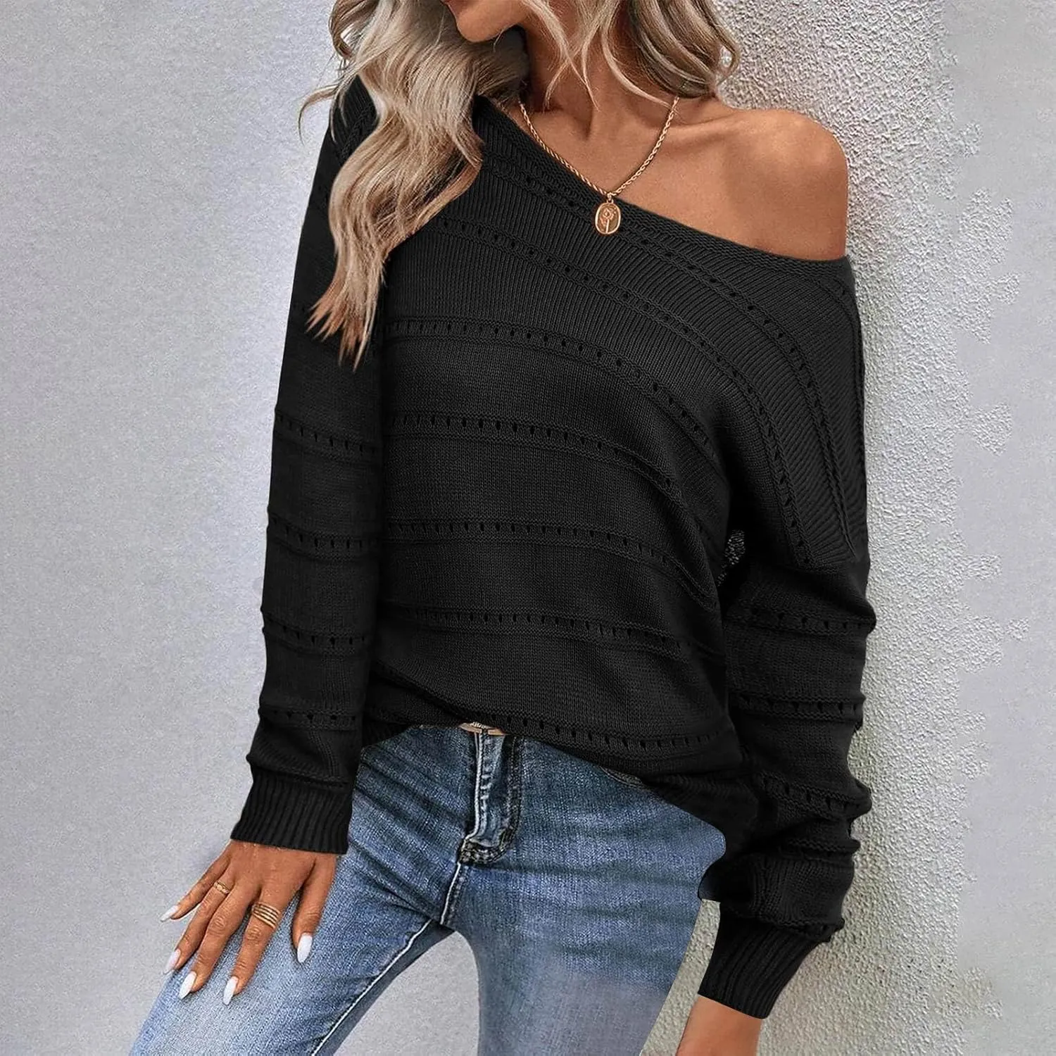 Lastesso Fall Sweaters for Women 2024 Lightweight Soft Long Sleeve Sweater Breathable Knitted Long Sleeve Slouchy Clothes