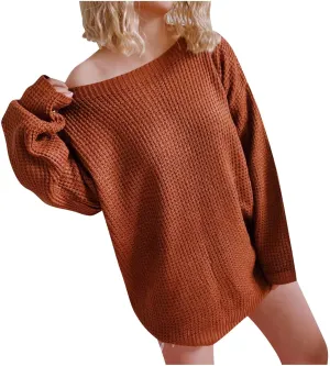 Lastesso Pullover Sweaters for Women Knitted Solid Sweater Casual Long Sleeve Lightweight Fall Outfits Loose Soft Clothes