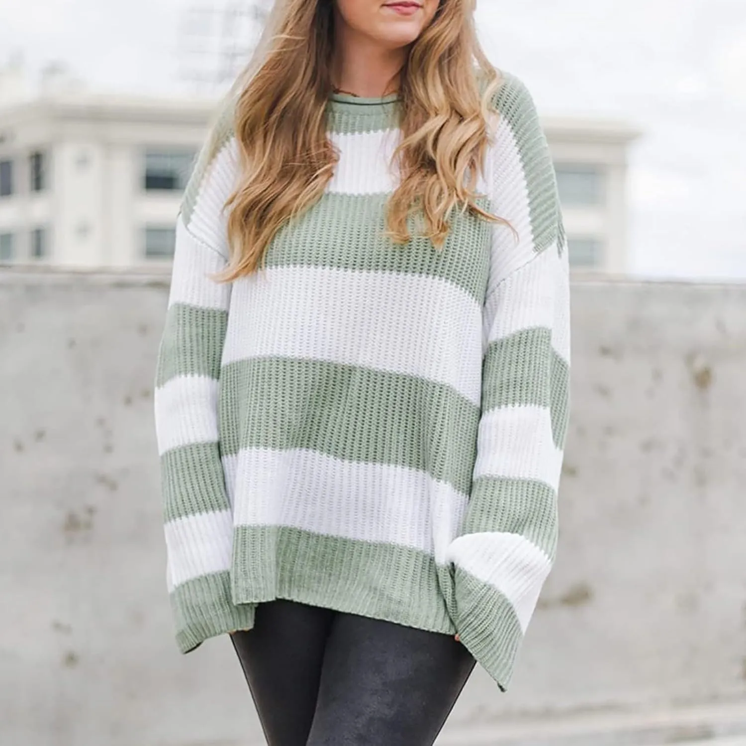 Lastesso Sweaters for Women Trendy Color Block Long Sleeve Sweater Lightweight Soft Pullover Clothes Fashion Fall Clothes