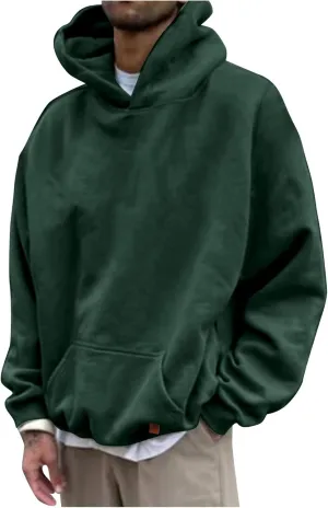 LCMTWX Hoodies for Guys Winter Casual Loose Solid Hooded Sweater Top With Zip Pockets With Zip Pockets With Zip