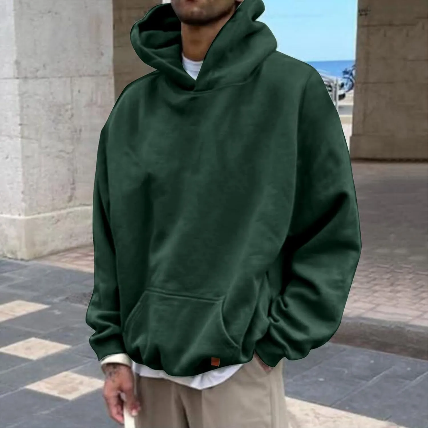 LCMTWX Hoodies for Guys Winter Casual Loose Solid Hooded Sweater Top With Zip Pockets With Zip Pockets With Zip