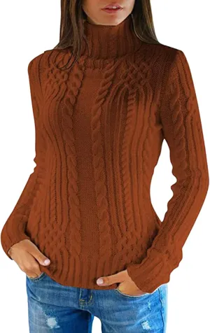 LCMTWX Oversized Sweater for Women Turtleneck Long Sleeved Knitted Sweater Round Neck Striped Women's Oversized Sweaters