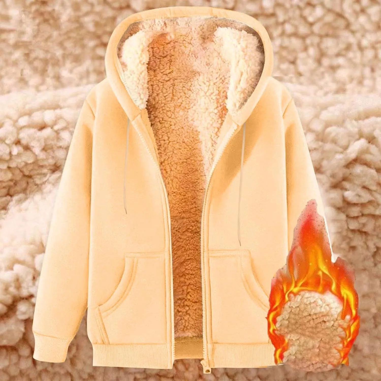 lcziwo Mens Fleece Hoodies Sherpa Lined Jacket Zip up Warm Hooded Sweatshirt Thick Thermal Windproof Winter Coats Outwear