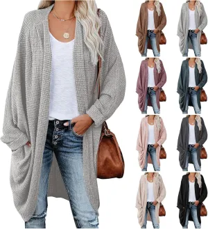 Long Batwing Cardigan for Women Oversized Cable Knitted Cardigan Sweater Casual Loose Open Front Coat Winter Fashion
