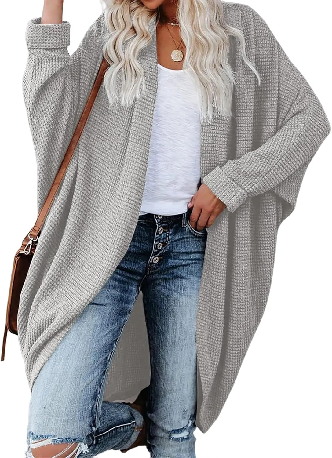 Long Batwing Cardigan for Women Oversized Cable Knitted Cardigan Sweater Casual Loose Open Front Coat Winter Fashion