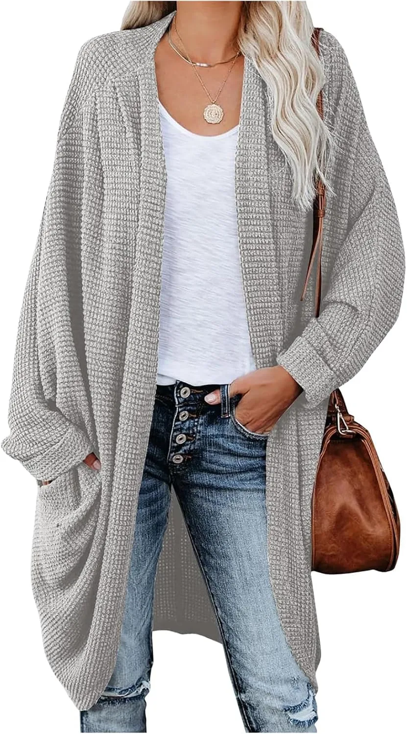 Long Batwing Cardigan for Women Oversized Cable Knitted Cardigan Sweater Casual Loose Open Front Coat Winter Fashion