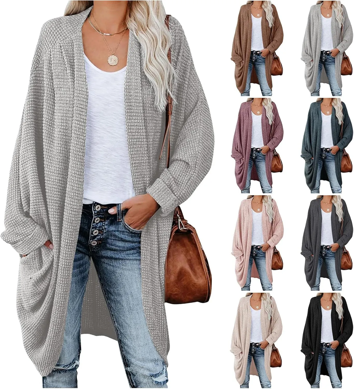 Long Batwing Cardigan for Women Oversized Cable Knitted Cardigan Sweater Casual Loose Open Front Coat Winter Fashion