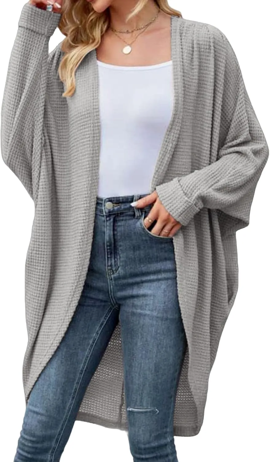 Long Batwing Cardigan for Women Oversized Cable Knitted Cardigan Sweater Casual Loose Open Front Coat Winter Fashion