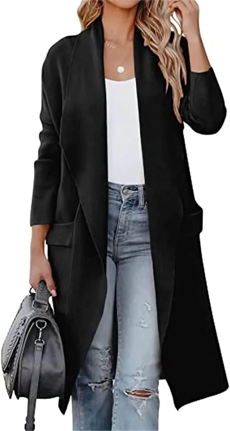 Long Cardigan Sweater for Women Trendy 2024 Oversized Knit Open Front Coatigans Casual Loose Lapel Trench Coat
