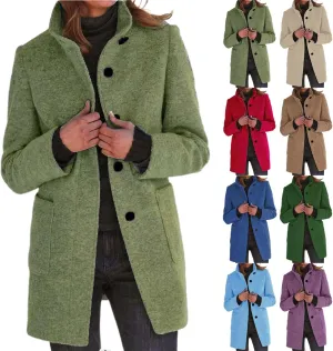 Long Coats for Women Winter Warm Stand Collar Breasted Wool Coats Wool Blend Peacoat Thicken Fashion Casual