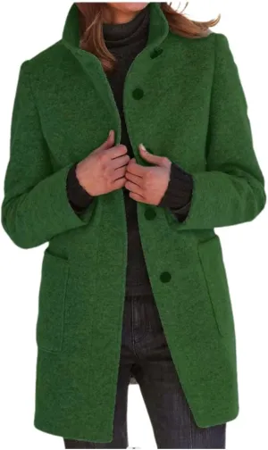 Long Coats for Women Winter Warm Stand Collar Breasted Wool Coats Wool Blend Peacoat Thicken Fashion Casual
