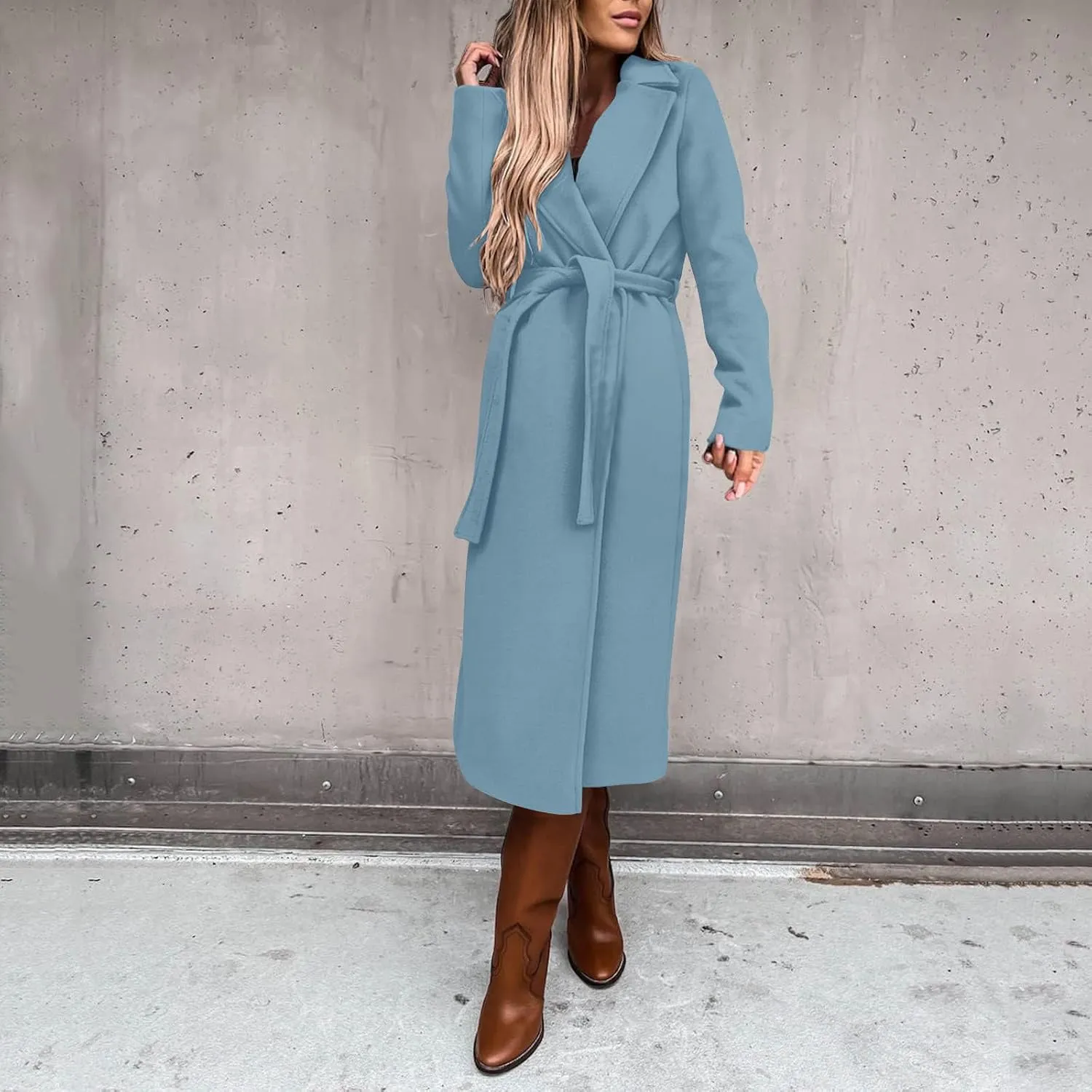 Long Maxi Coats for Women Open Front Wool Blend Long Pea Coats with Belt Ladies Elegant Outdoor Long Line Overcoats