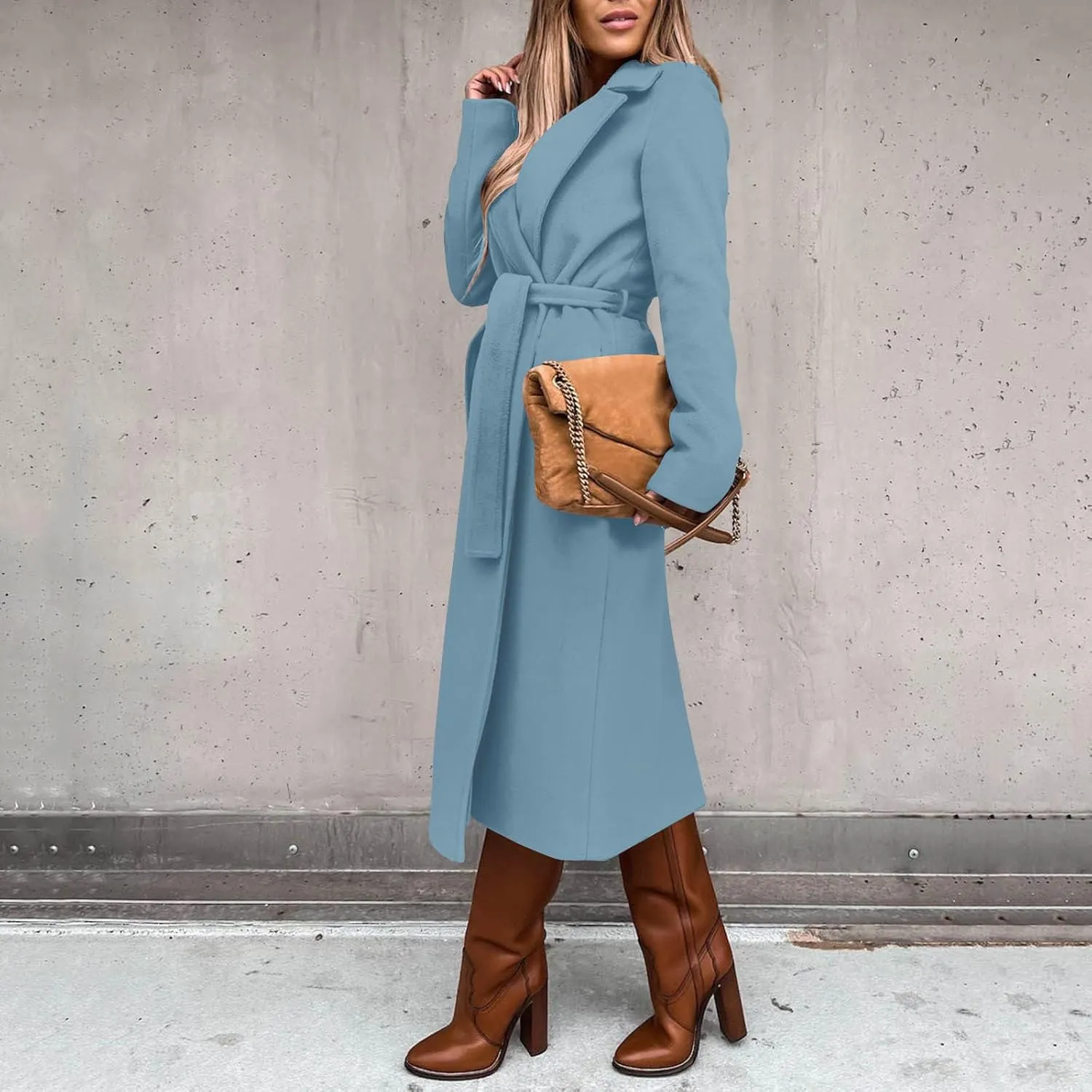 Long Maxi Coats for Women Open Front Wool Blend Long Pea Coats with Belt Ladies Elegant Outdoor Long Line Overcoats